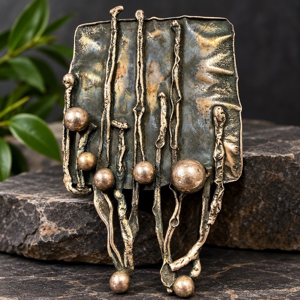 Vintage Dina Dotan 925 Sterling Silver Brutalist Modernist Pendant Israel 55g